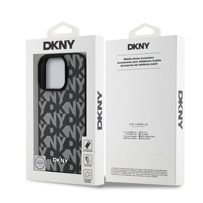 iPhone 15 Pro Max Kılıf DKNY Orjinal Lisanslı M-safe Şarj Özellikli 3D Yazılı Grid Pattern Kapak