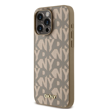 iPhone 15 Pro Max Kılıf DKNY Orjinal Lisanslı M-safe Şarj Özellikli 3D Yazılı Grid Pattern Kapak