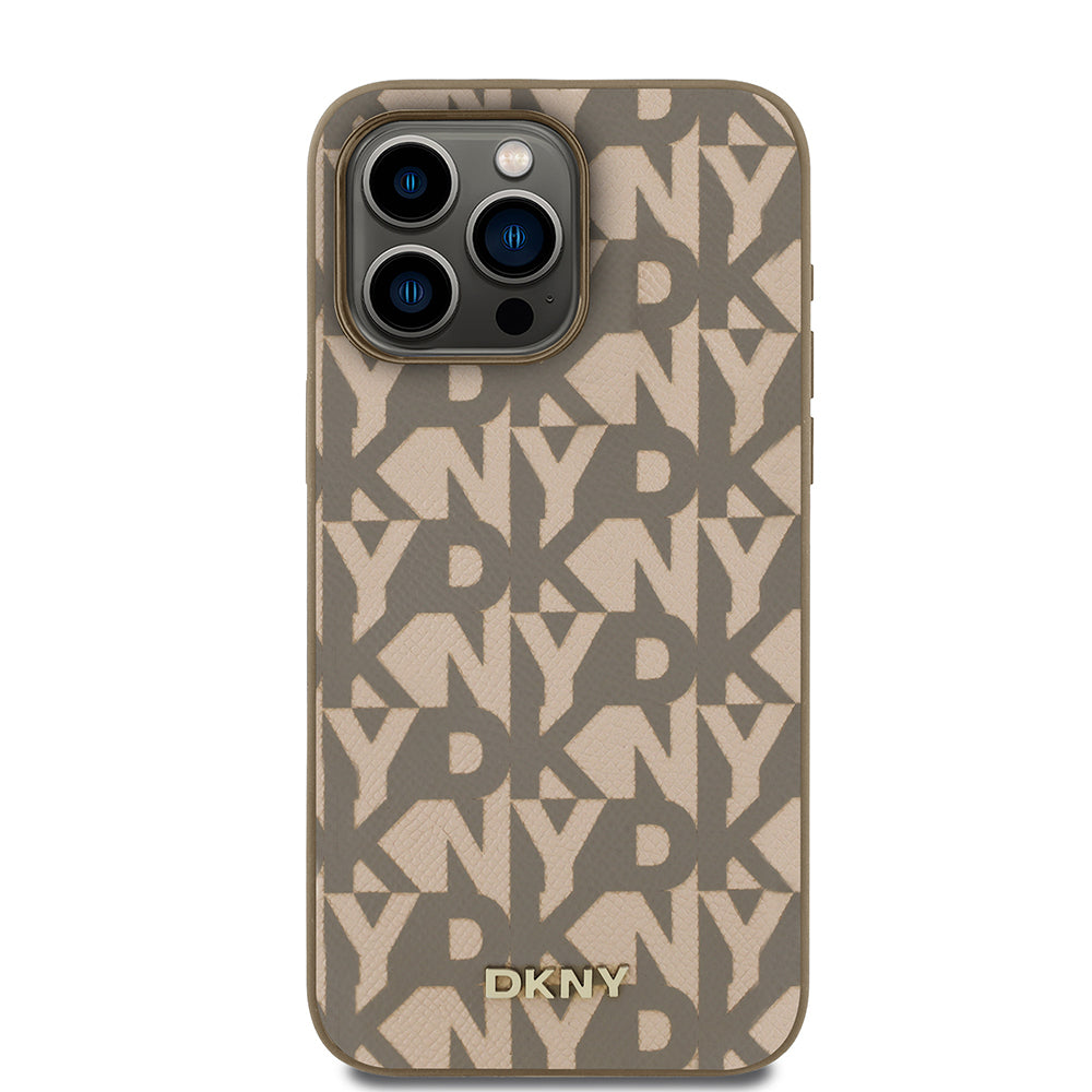 iPhone 15 Pro Max Kılıf DKNY Orjinal Lisanslı M-safe Şarj Özellikli 3D Yazılı Grid Pattern Kapak