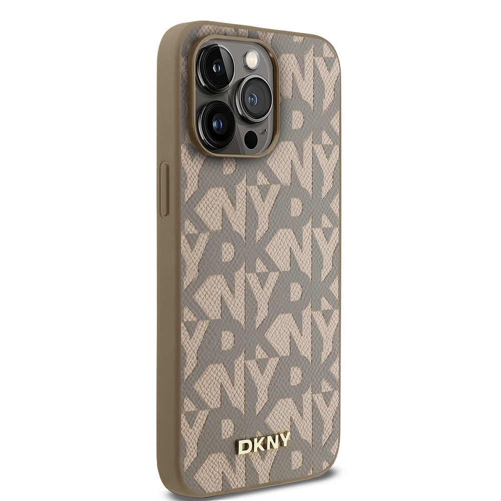 iPhone 15 Pro Max Kılıf DKNY Orjinal Lisanslı M-safe Şarj Özellikli 3D Yazılı Grid Pattern Kapak