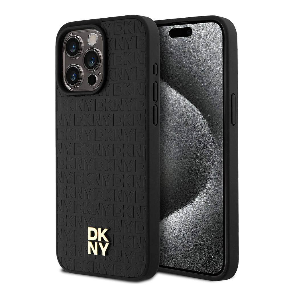 iPhone 15 Pro Max Kılıf DKNY Orjinal Lisanslı M-safe Şarj Özellikli 3D Yazılı Repeat Pattern Kapak