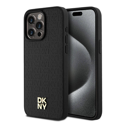 iPhone 15 Pro Max Kılıf DKNY Orjinal Lisanslı M-safe Şarj Özellikli 3D Yazılı Repeat Pattern Kapak