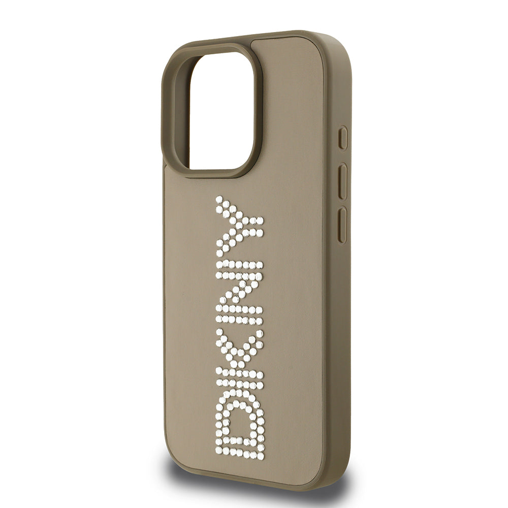 iPhone 15 Pro Max Kılıf DKNY Orjinal Lisanslı Taşlı DKNY Yazılı Metalik Rhinestones PU Deri Kapak