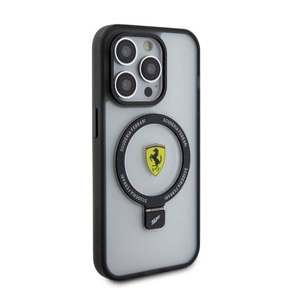 iPhone 15 Pro Max Kılıf Ferrari M-safe Şarj Özellikli Standlı Buzlu Yüzey Dizayn Kapak