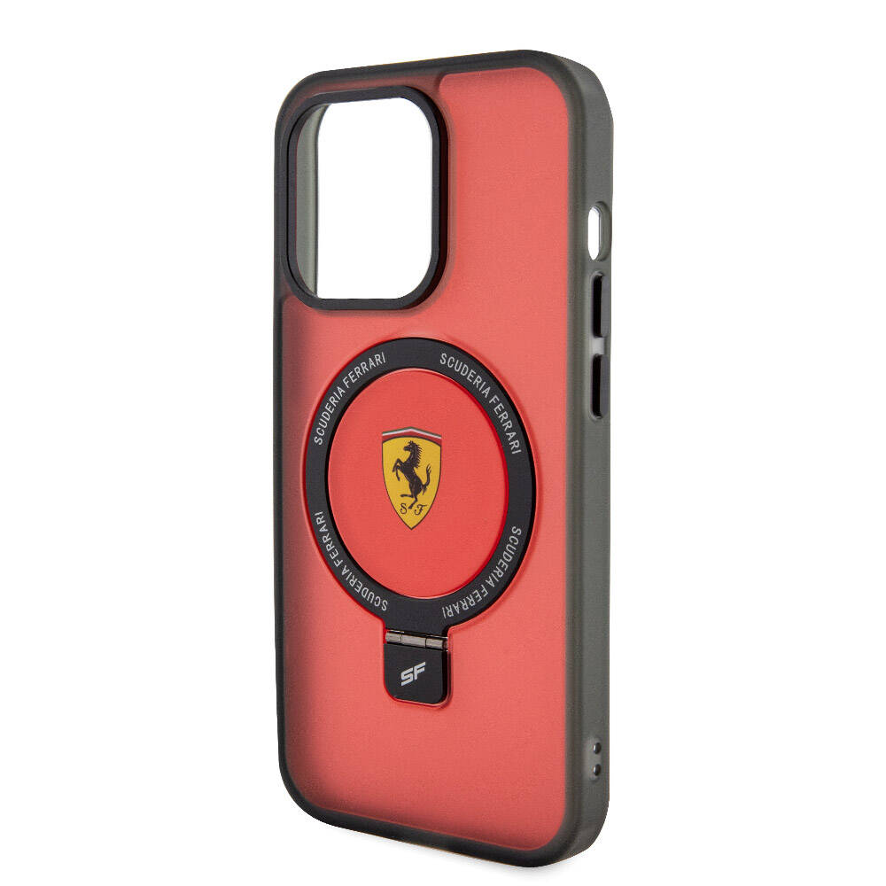 iPhone 15 Pro Max Kılıf Ferrari M-safe Şarj Özellikli Standlı Buzlu Yüzey Dizayn Kapak