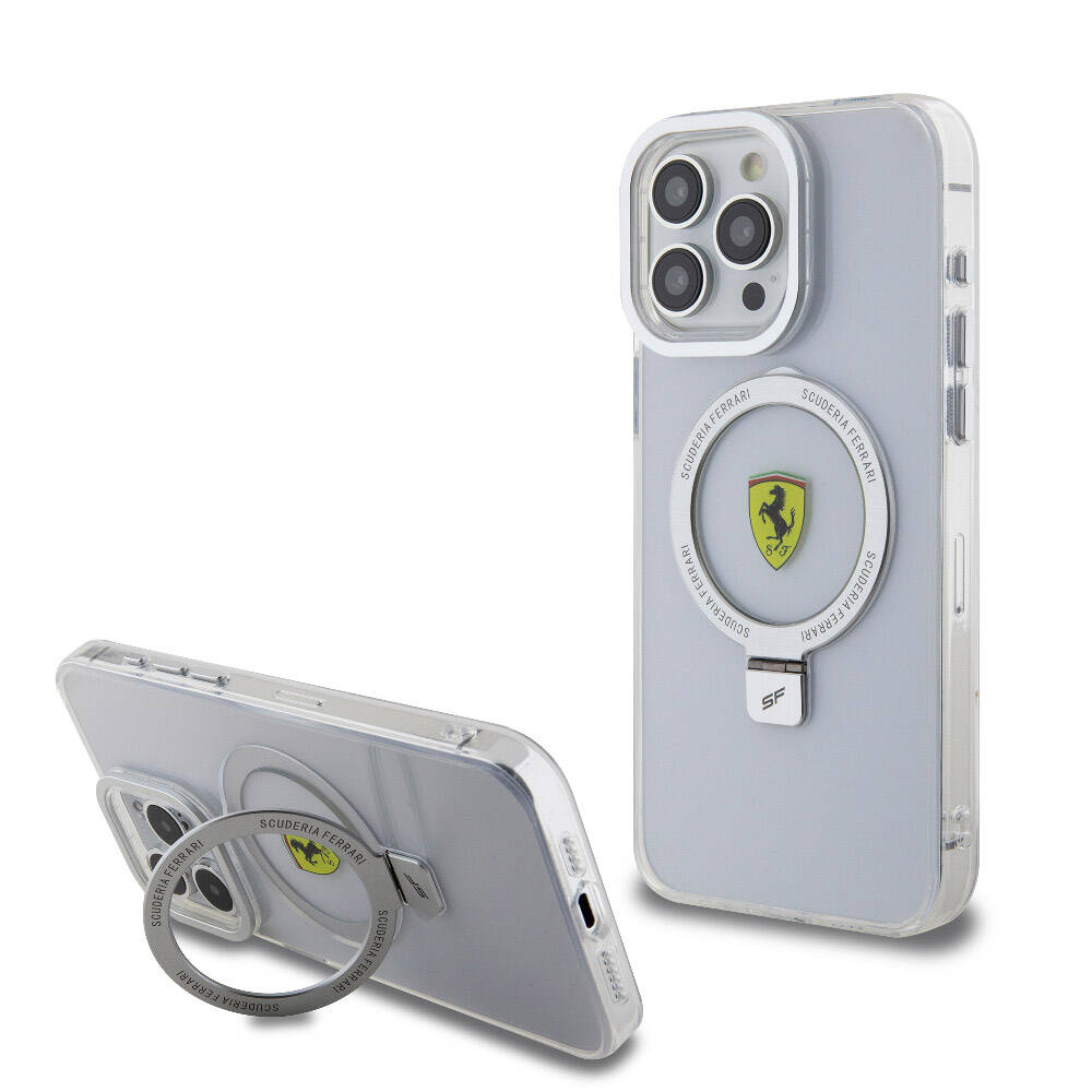 iPhone 15 Pro Max Kılıf Ferrari M-safe Şarj Özellikli Standlı Buzlu Yüzey Dizayn Kapak