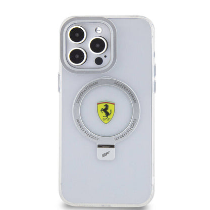 iPhone 15 Pro Max Kılıf Ferrari M-safe Şarj Özellikli Standlı Buzlu Yüzey Dizayn Kapak