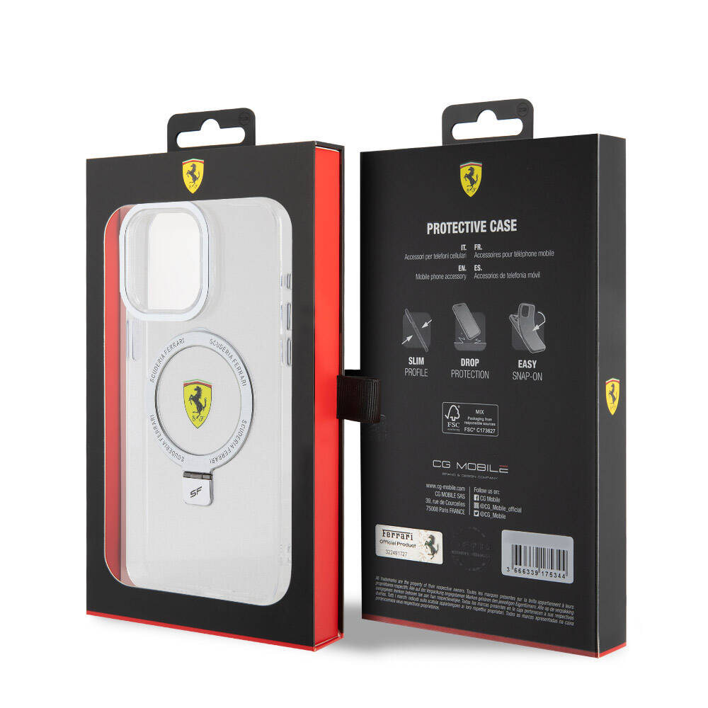 iPhone 15 Pro Max Kılıf Ferrari M-safe Şarj Özellikli Standlı Buzlu Yüzey Dizayn Kapak