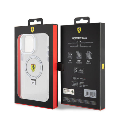 iPhone 15 Pro Max Kılıf Ferrari M-safe Şarj Özellikli Standlı Buzlu Yüzey Dizayn Kapak
