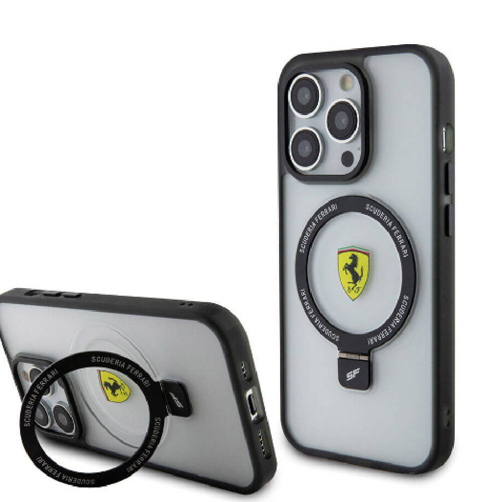 iPhone 15 Pro Max Kılıf Ferrari M-safe Şarj Özellikli Standlı Buzlu Yüzey Dizayn Kapak