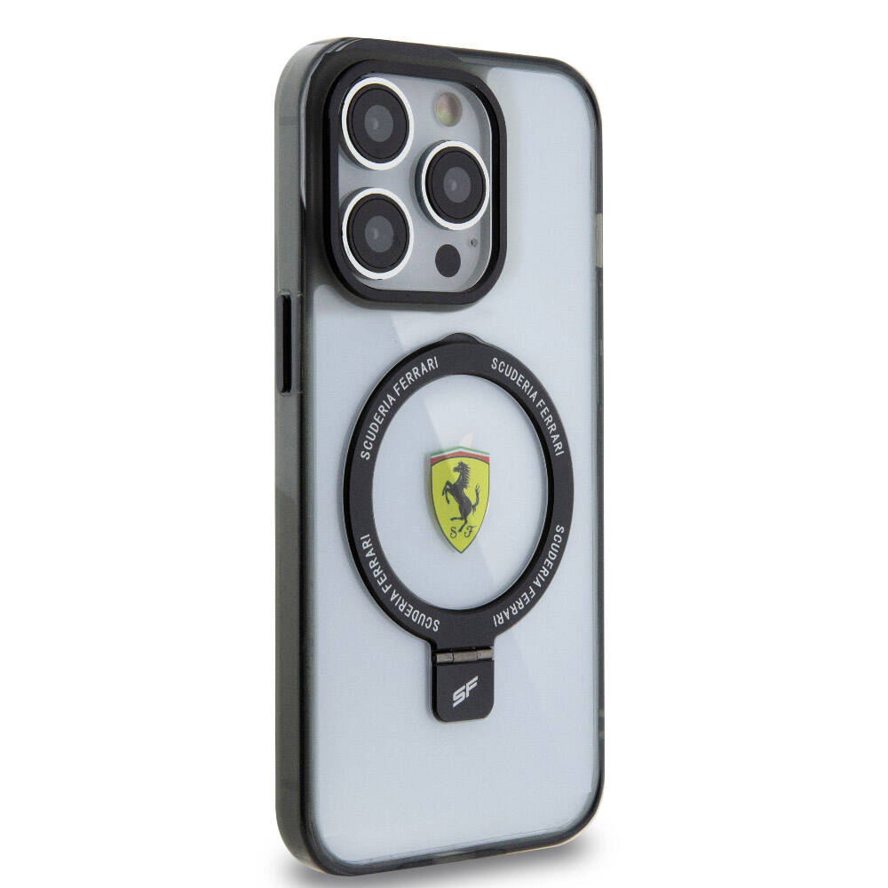 iPhone 15 Pro Max Kılıf Ferrari M-safe Şarj Özellikli Standlı Buzlu Yüzey Dizayn Kapak