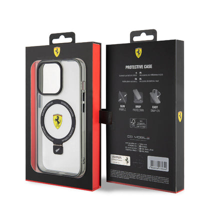 iPhone 15 Pro Max Kılıf Ferrari M-safe Şarj Özellikli Standlı Buzlu Yüzey Dizayn Kapak