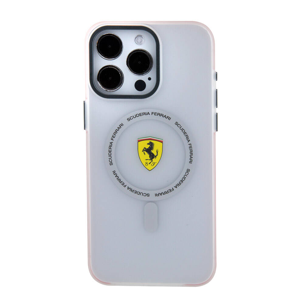 iPhone 15 Pro Max Kılıf Ferrari Orjinal Lisanslı M-safe Şarj Özellikli Kontrast Bumper SF Ring Kapak