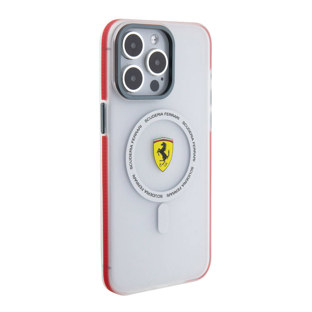 iPhone 15 Pro Max Kılıf Ferrari Orjinal Lisanslı M-safe Şarj Özellikli Kontrast Bumper SF Ring Kapak