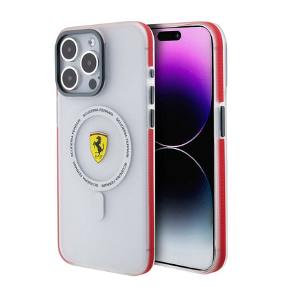 iPhone 15 Pro Max Kılıf Ferrari Orjinal Lisanslı M-safe Şarj Özellikli Kontrast Bumper SF Ring Kapak