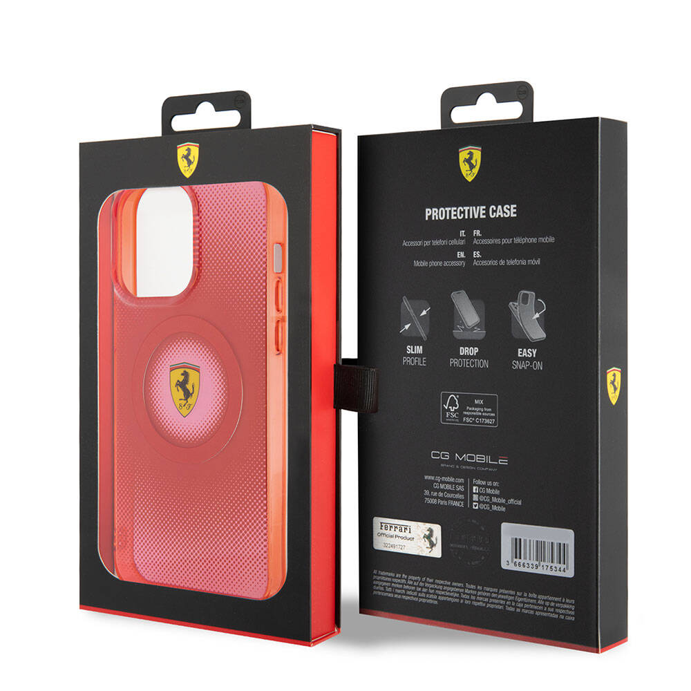 iPhone 15 Pro Max Kılıf Ferrari Orjinal Lisanslı M-safe Şarj Özellikli Parçalanan Noktalar Desenli Kapak