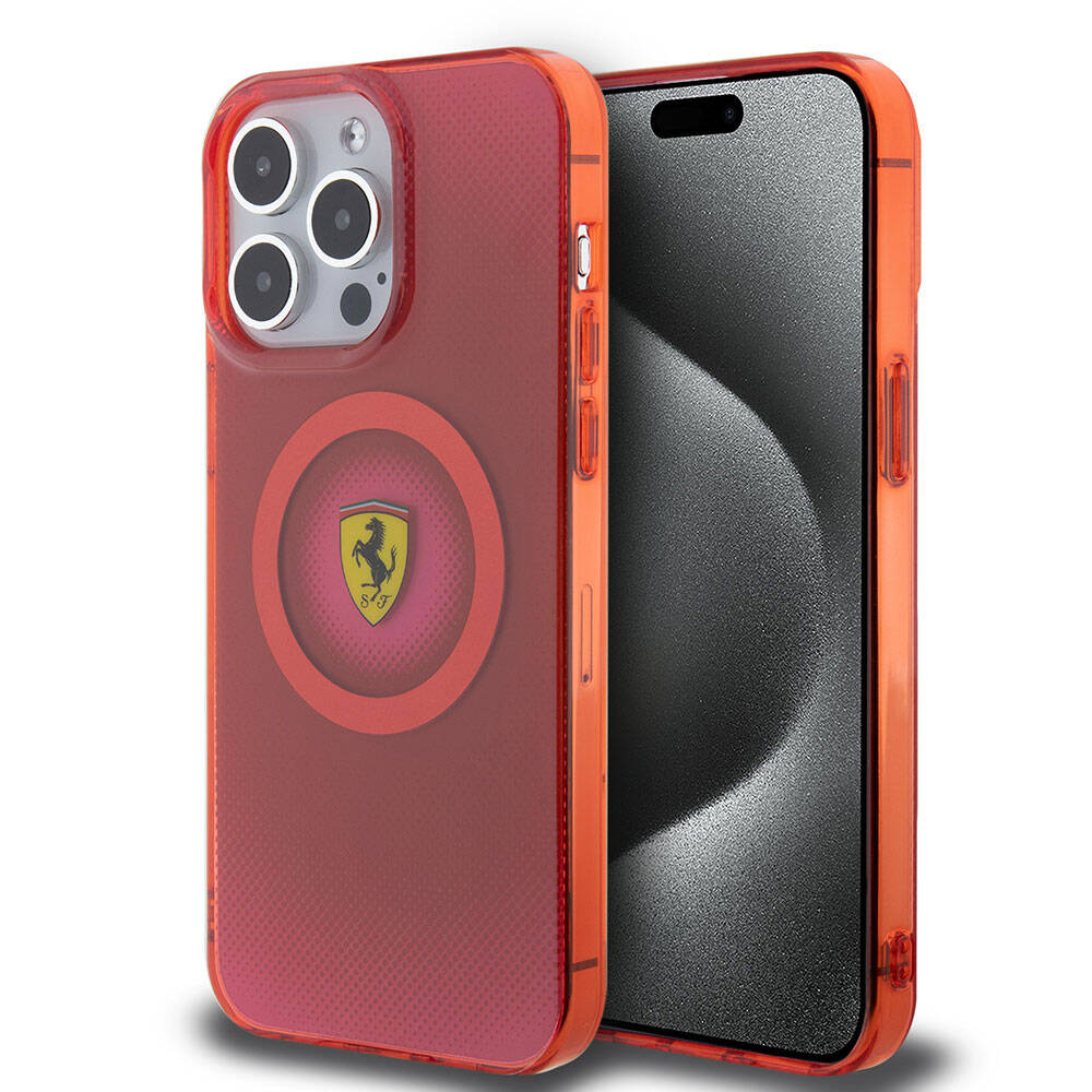 iPhone 15 Pro Max Kılıf Ferrari Orjinal Lisanslı M-safe Şarj Özellikli Parçalanan Noktalar Desenli Kapak