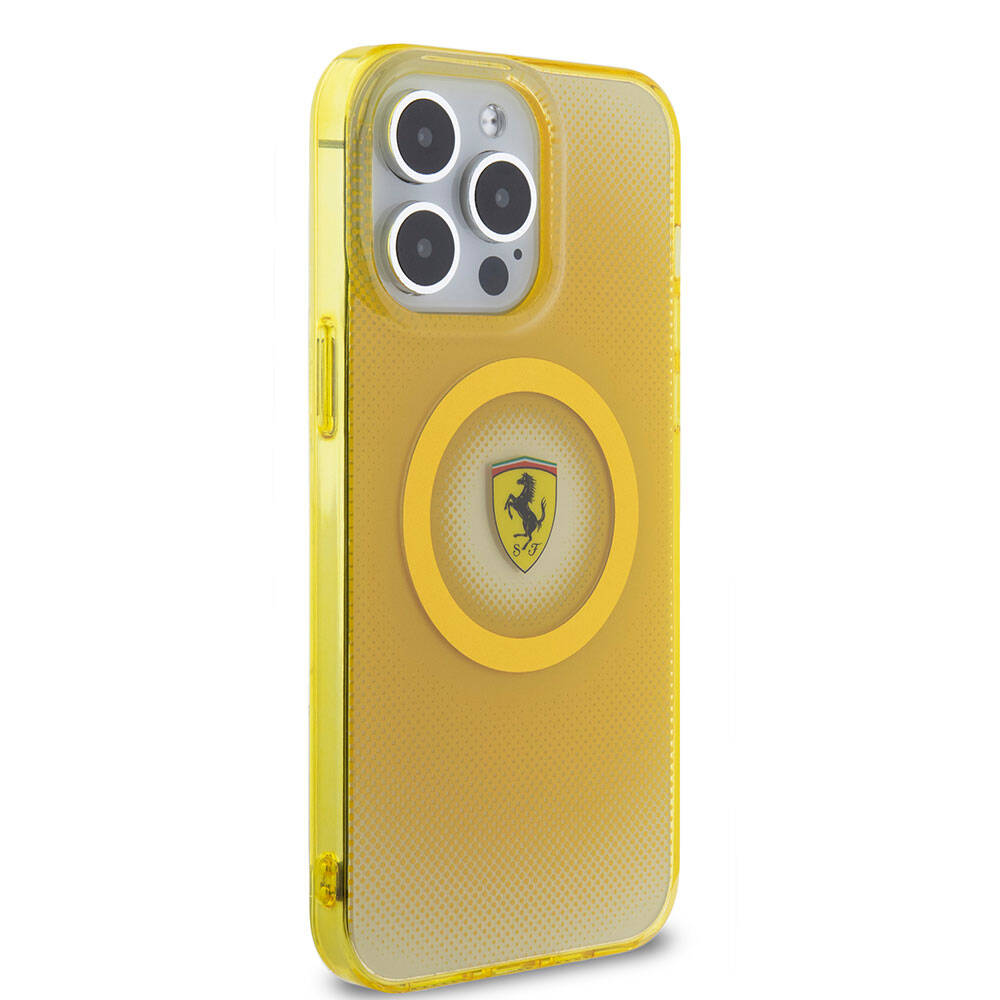 iPhone 15 Pro Max Kılıf Ferrari Orjinal Lisanslı M-safe Şarj Özellikli Parçalanan Noktalar Desenli Kapak
