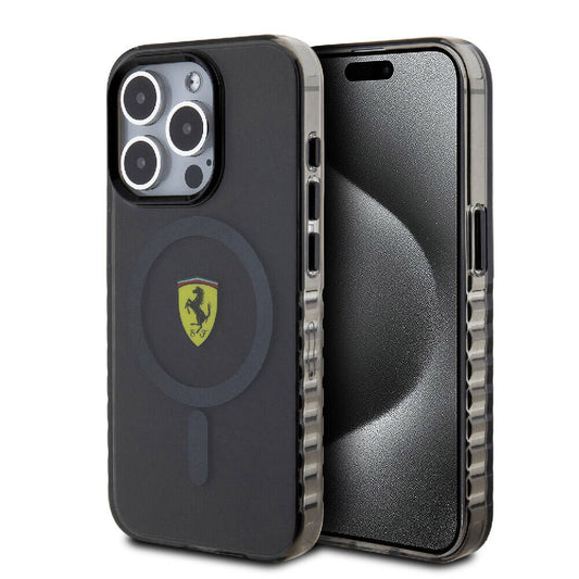iPhone 15 Pro Max Kılıf Ferrari Orjinal Lisanslı M-safe Şarj Özellikli Tırtıklı Kenar Tasarımlı Ortalanmış Logo Kapak