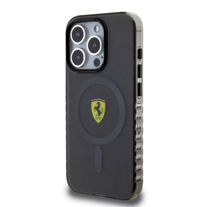 iPhone 15 Pro Max Kılıf Ferrari Orjinal Lisanslı M-safe Şarj Özellikli Tırtıklı Kenar Tasarımlı Ortalanmış Logo Kapak