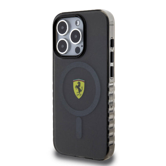 iPhone 15 Pro Max Kılıf Ferrari Orjinal Lisanslı M-safe Şarj Özellikli Tırtıklı Kenar Tasarımlı Ortalanmış Logo Kapak