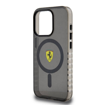 iPhone 15 Pro Max Kılıf Ferrari Orjinal Lisanslı M-safe Şarj Özellikli Tırtıklı Kenar Tasarımlı Ortalanmış Logo Kapak