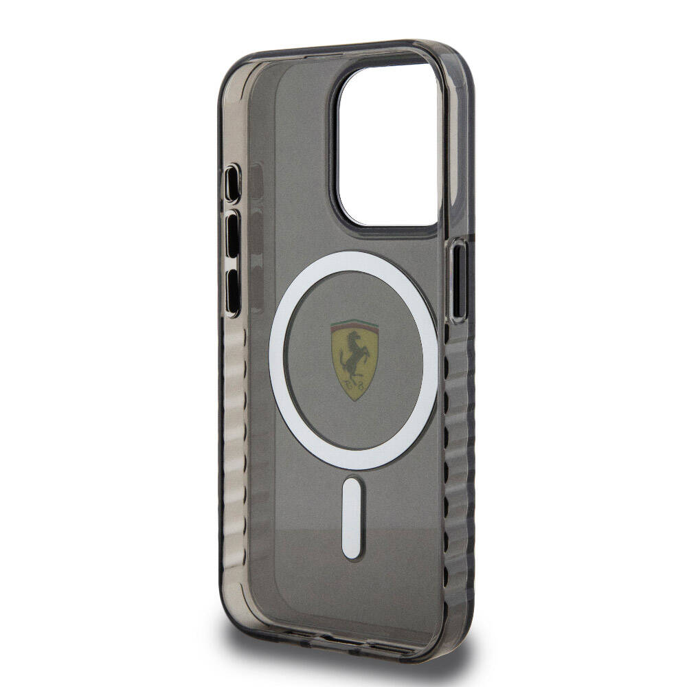 iPhone 15 Pro Max Kılıf Ferrari Orjinal Lisanslı M-safe Şarj Özellikli Tırtıklı Kenar Tasarımlı Ortalanmış Logo Kapak
