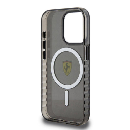 iPhone 15 Pro Max Kılıf Ferrari Orjinal Lisanslı M-safe Şarj Özellikli Tırtıklı Kenar Tasarımlı Ortalanmış Logo Kapak