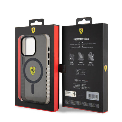 iPhone 15 Pro Max Kılıf Ferrari Orjinal Lisanslı M-safe Şarj Özellikli Tırtıklı Kenar Tasarımlı Ortalanmış Logo Kapak