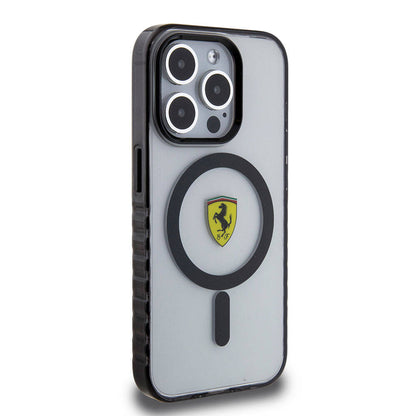 iPhone 15 Pro Max Kılıf Ferrari Orjinal Lisanslı M-safe Şarj Özellikli Tırtıklı Kenar Tasarımlı Ortalanmış Logo Kapak