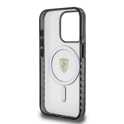iPhone 15 Pro Max Kılıf Ferrari Orjinal Lisanslı M-safe Şarj Özellikli Tırtıklı Kenar Tasarımlı Ortalanmış Logo Kapak