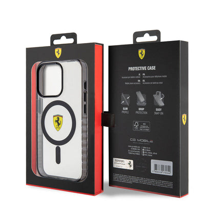 iPhone 15 Pro Max Kılıf Ferrari Orjinal Lisanslı M-safe Şarj Özellikli Tırtıklı Kenar Tasarımlı Ortalanmış Logo Kapak