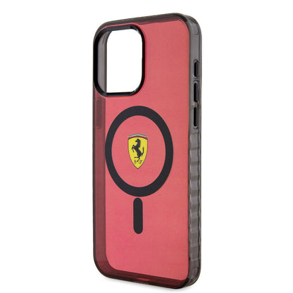 iPhone 15 Pro Max Kılıf Ferrari Orjinal Lisanslı M-safe Şarj Özellikli Tırtıklı Kenar Tasarımlı Ortalanmış Logo Kapak