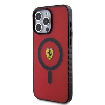 iPhone 15 Pro Max Kılıf Ferrari Orjinal Lisanslı M-safe Şarj Özellikli Tırtıklı Kenar Tasarımlı Ortalanmış Logo Kapak