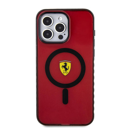 iPhone 15 Pro Max Kılıf Ferrari Orjinal Lisanslı M-safe Şarj Özellikli Tırtıklı Kenar Tasarımlı Ortalanmış Logo Kapak
