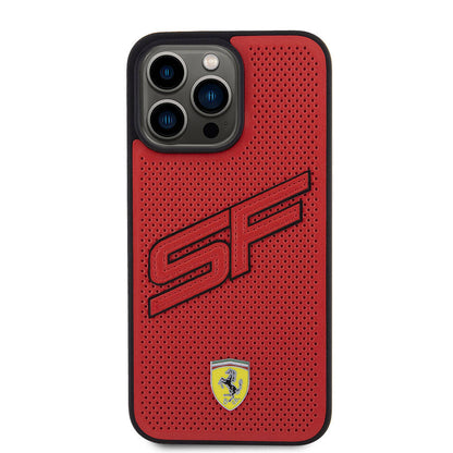 iPhone 15 Pro Max Kılıf Ferrari Orjinal Lisanslı PU Delikli Arka Yüzey Metal Logolu Dikişli Büyük SF Yazılı Kapak