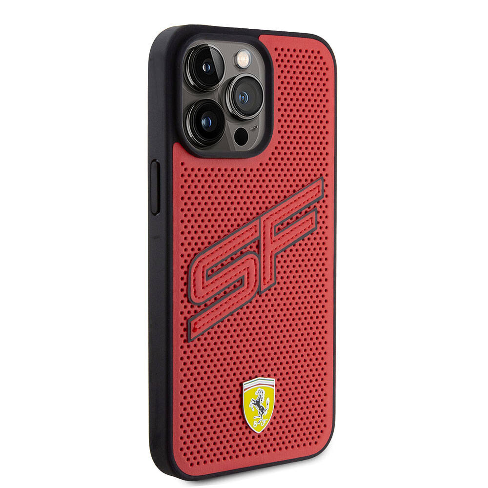 iPhone 15 Pro Max Kılıf Ferrari Orjinal Lisanslı PU Delikli Arka Yüzey Metal Logolu Dikişli Büyük SF Yazılı Kapak