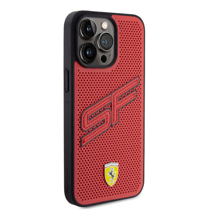 iPhone 15 Pro Max Kılıf Ferrari Orjinal Lisanslı PU Delikli Arka Yüzey Metal Logolu Dikişli Büyük SF Yazılı Kapak