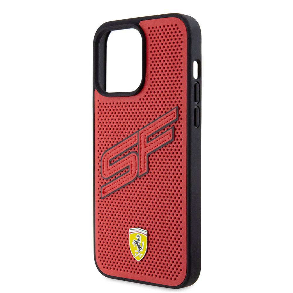 iPhone 15 Pro Max Kılıf Ferrari Orjinal Lisanslı PU Delikli Arka Yüzey Metal Logolu Dikişli Büyük SF Yazılı Kapak