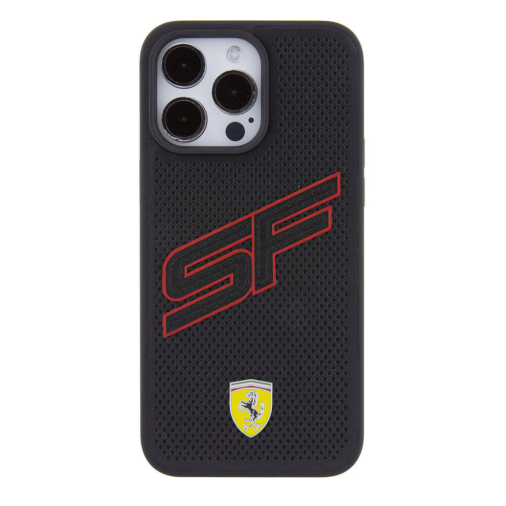 iPhone 15 Pro Max Kılıf Ferrari Orjinal Lisanslı PU Delikli Arka Yüzey Metal Logolu Dikişli Büyük SF Yazılı Kapak