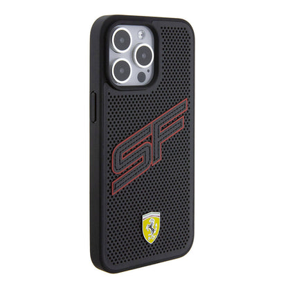 iPhone 15 Pro Max Kılıf Ferrari Orjinal Lisanslı PU Delikli Arka Yüzey Metal Logolu Dikişli Büyük SF Yazılı Kapak