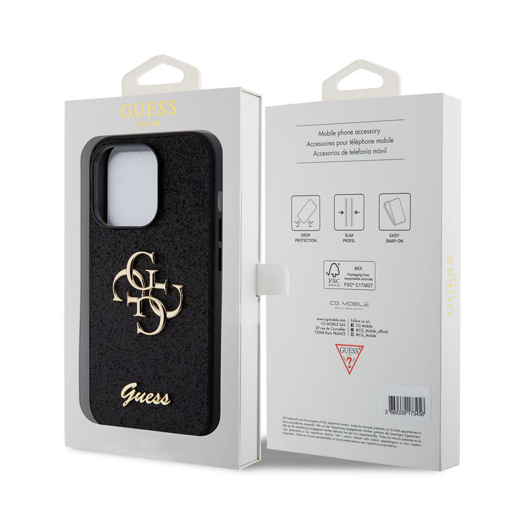 iPhone 15 Pro Max Kılıf Guess Orjinal Lisanslı 4G Büyük Metal Logolu Glitter Kapak