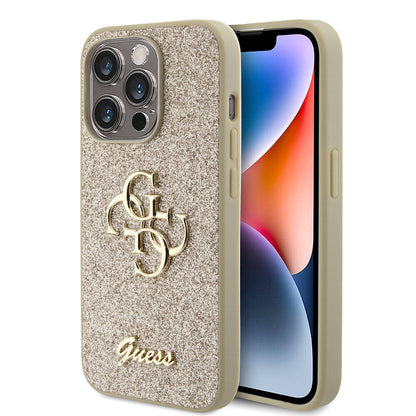 iPhone 15 Pro Max Kılıf Guess Orjinal Lisanslı 4G Büyük Metal Logolu Glitter Kapak