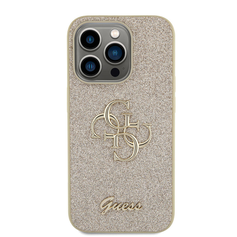 iPhone 15 Pro Max Kılıf Guess Orjinal Lisanslı 4G Büyük Metal Logolu Glitter Kapak