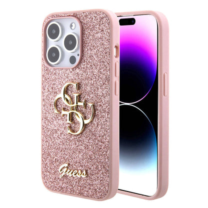 iPhone 15 Pro Max Kılıf Guess Orjinal Lisanslı 4G Büyük Metal Logolu Glitter Kapak