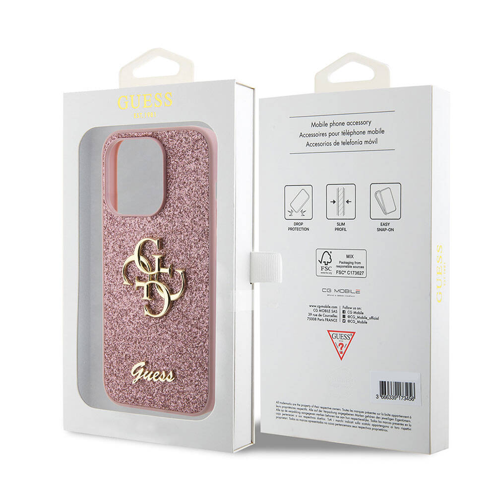 iPhone 15 Pro Max Kılıf Guess Orjinal Lisanslı 4G Büyük Metal Logolu Glitter Kapak