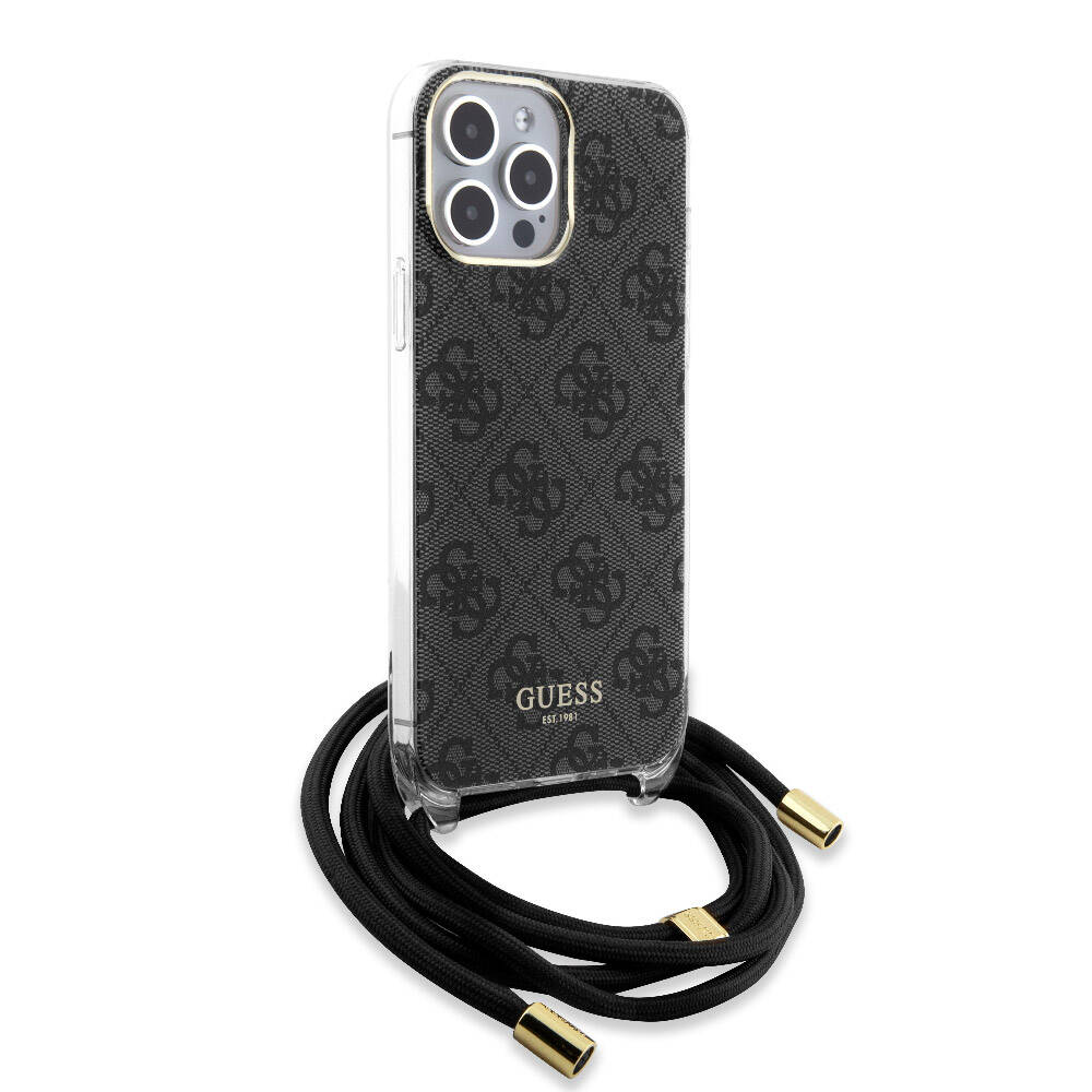 iPhone 15 Pro Max Kılıf Guess Orjinal Lisanslı Çapraz Kordon 4G Desenli Kapak