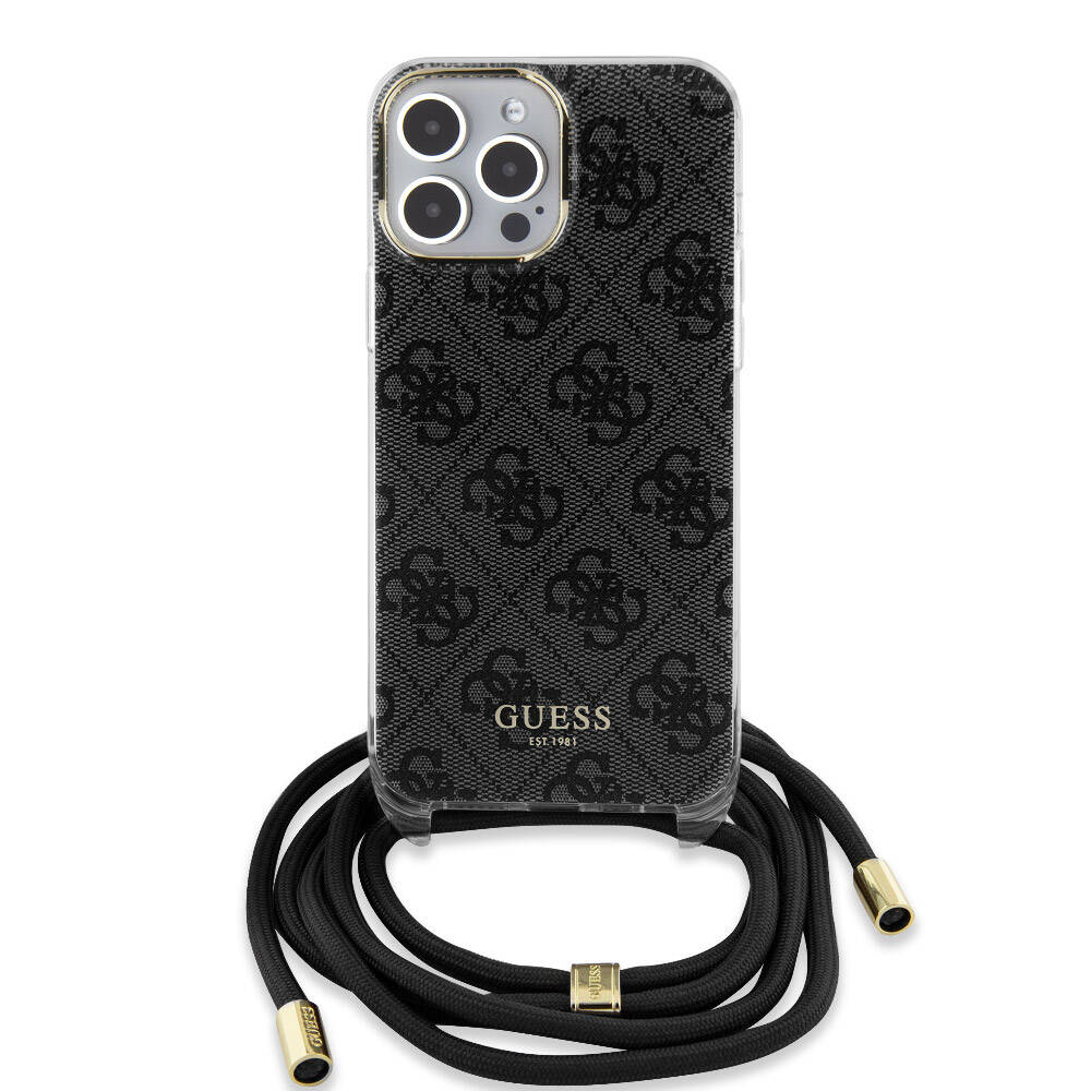 iPhone 15 Pro Max Kılıf Guess Orjinal Lisanslı Çapraz Kordon 4G Desenli Kapak