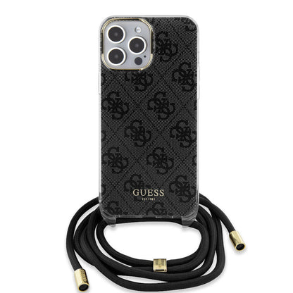 iPhone 15 Pro Max Kılıf Guess Orjinal Lisanslı Çapraz Kordon 4G Desenli Kapak