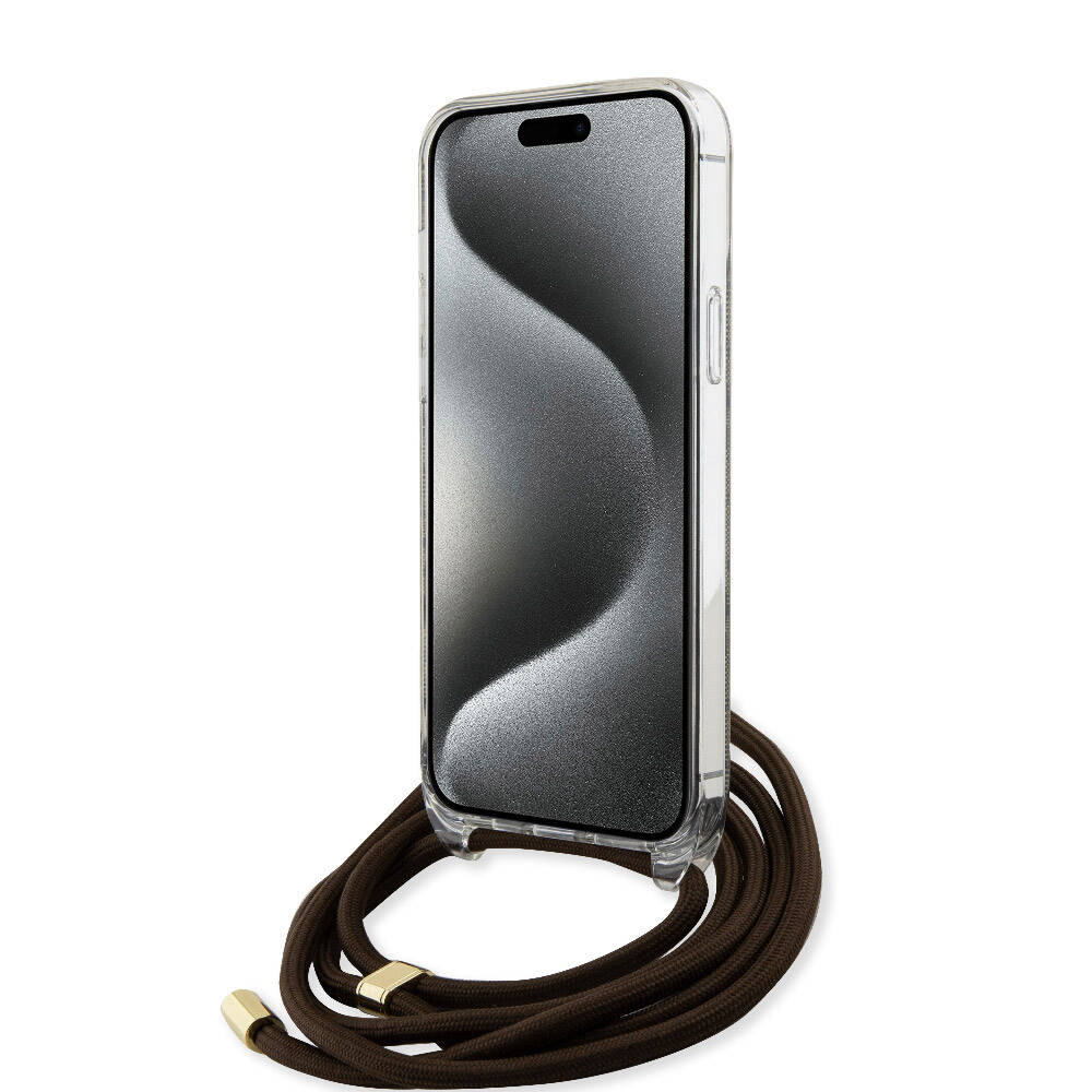 iPhone 15 Pro Max Kılıf Guess Orjinal Lisanslı Çapraz Kordon 4G Desenli Kapak